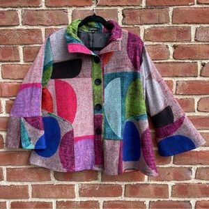 Damee Button Front Jacket colorful geometric  womens medium